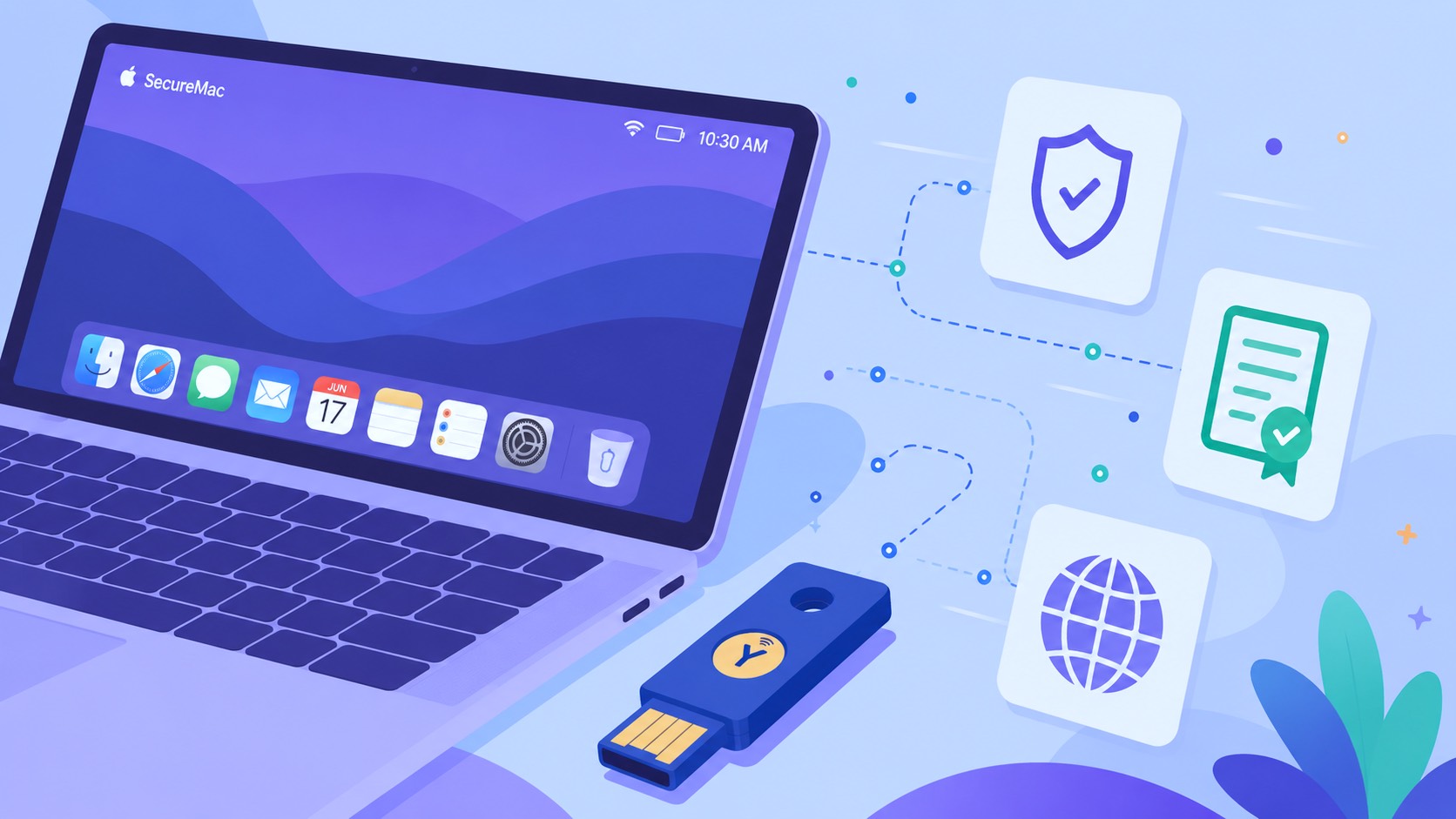 YubiKey beside a Mac in a small-team security workflow.